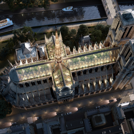 Szklany dach nad Notre Dame, wizualizacja: Miysis Studio