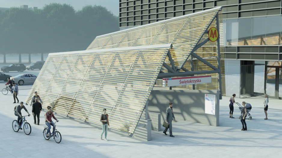Nowe zadaszenie nad wejściem na stację Świętokrzyska pierwszej linii metra