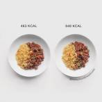 Licznik kalorii zdrowej żywności: zdrowy posiłek o niskiej zawartości tłuszczu w mięsie vs zdrowy posiłek z tłustym mięsem