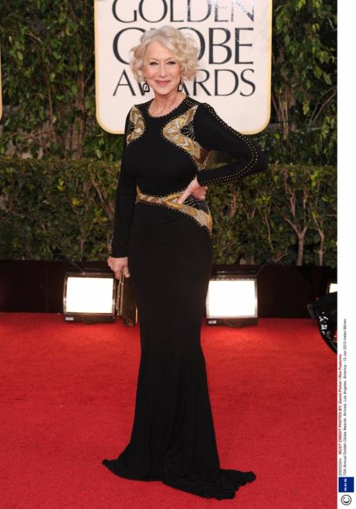 Helen Mirren w sukni Badgley Mischka na rozdaniu Złotych Globów 2013, fot. East News