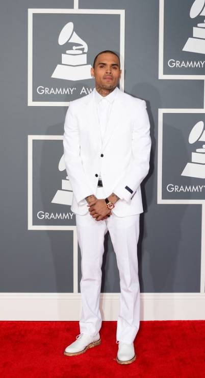 Chris Brown na rozdaniu nagród Grammy 2013, fot. East News
