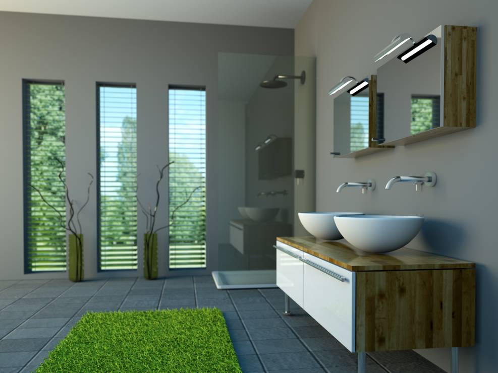 Nowoczesna łazienka - dywan imitujący świeżą, wiosenną trawę? Czemu nie!fot. fotolia
