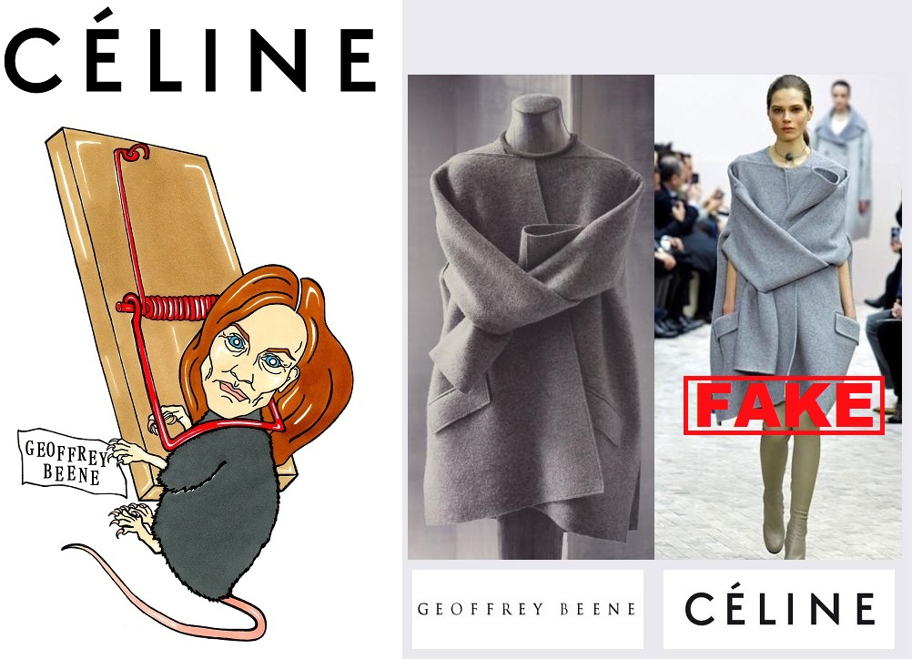 Rysunki z serii "No fake": Céline jesień-zima 2013 kontra żakiet Geoffrey Beene, rys. AleXsandro Palombo/ Humor Chic