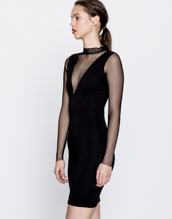 Black Friday: Pull & Bear, sukienka z prześwitującymi elementami w kropki, 55,90 z 69,90 zł