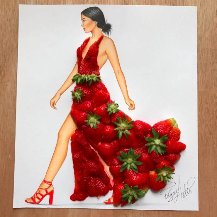 Moda i jedzenie według Edgara Artisa - sukienka z truskawek