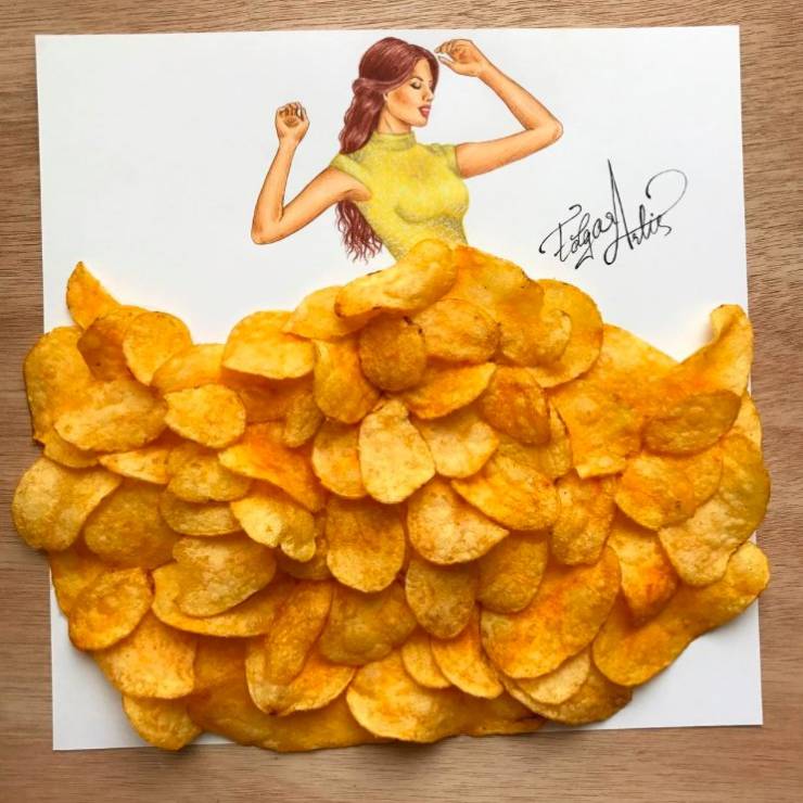 Moda i jedzenie według Edgara Artisa - sukienka z chipsów
