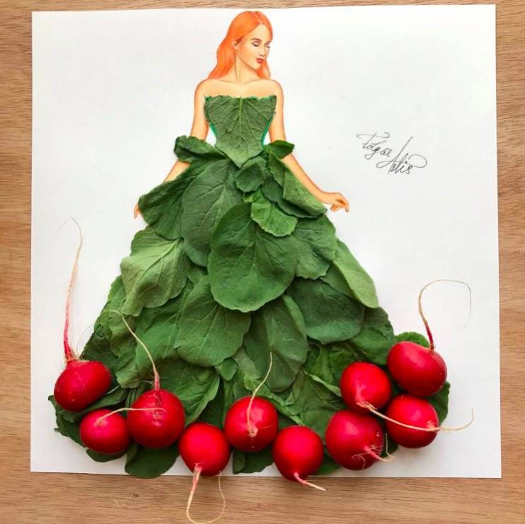 Moda i jedzenie według Edgara Artisa - sukienka z rzodkiewek