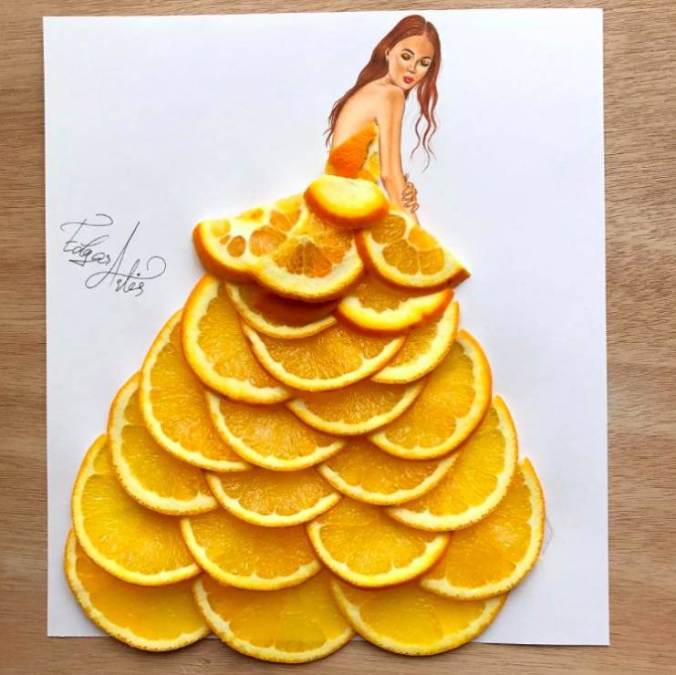 Moda i jedzenie według Edgara Artisa - sukienka z pomarańczy