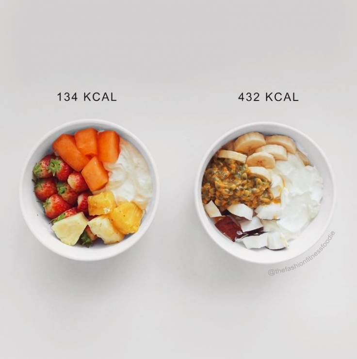 Licznik kalorii zdrowej żywności: jogurt z niskokalorycznymi owocami vs jogurt ze składnikami o dużej zawartości cukru i tłuszczu