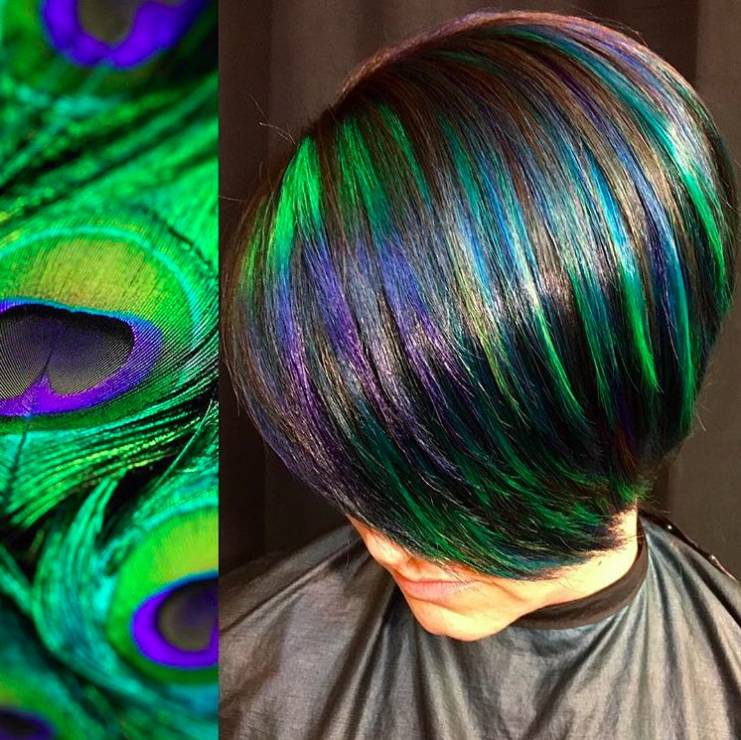 Artystyczna koloryzacja - włosy jak pawie pióra