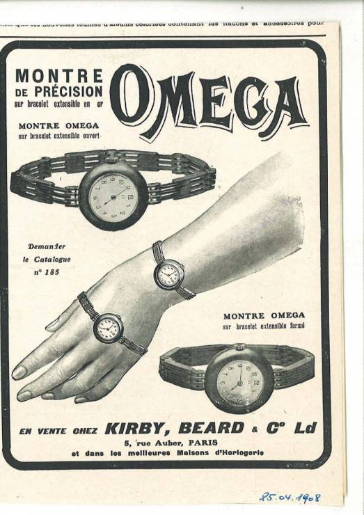 Reklama zegarków OMEGA z 1908 roku