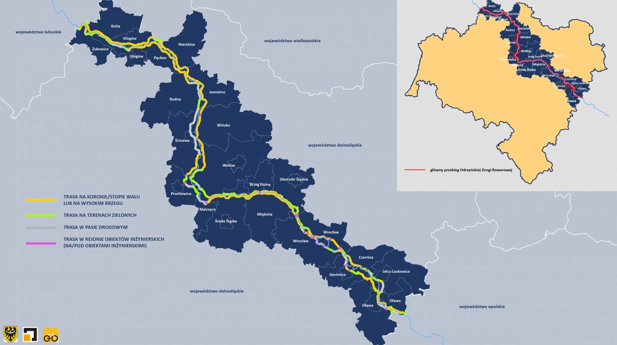 Mapa trasy w województwie dolnośląskim