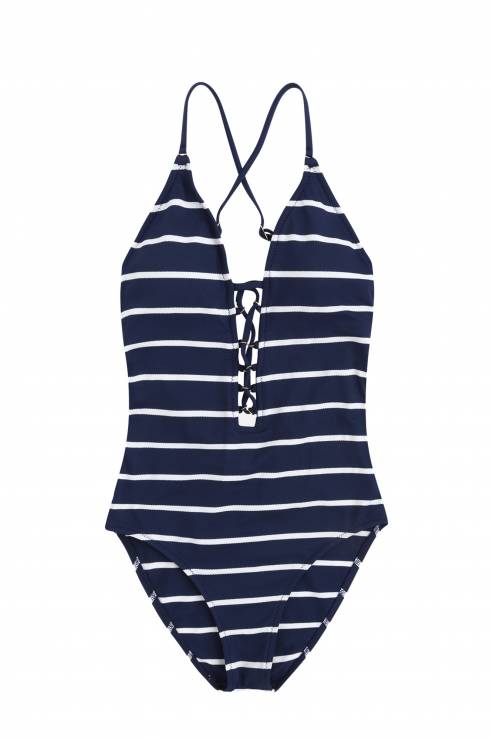 Trójkątny kostium kąpielowy w marynarskie paski OYSHO