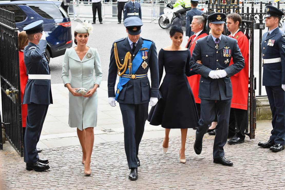 Księżna Kate, książę William, księżna Meghan i książę Harry na obchodach 100. rocznicy Royal Air Force w opactwie Westminster Abbey, 10.07.2018.