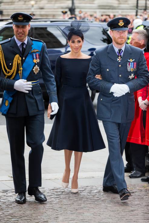 Książę William, Meghan Markle i książę Harry w Westminster Abbey, 10.07.2018.