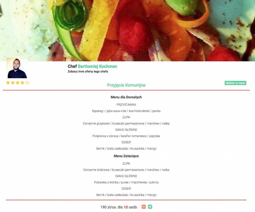 Przykładowe menu na Ulala Chef