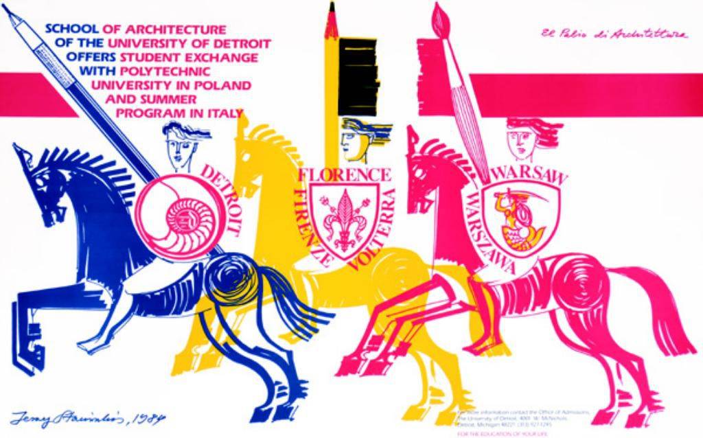 School of Architecture of the University of Detroit offers student exchange with Polytechnic University in Poland and summer program in Italy, 1984, zbiory Muzeum Plakatu w Wilanowie