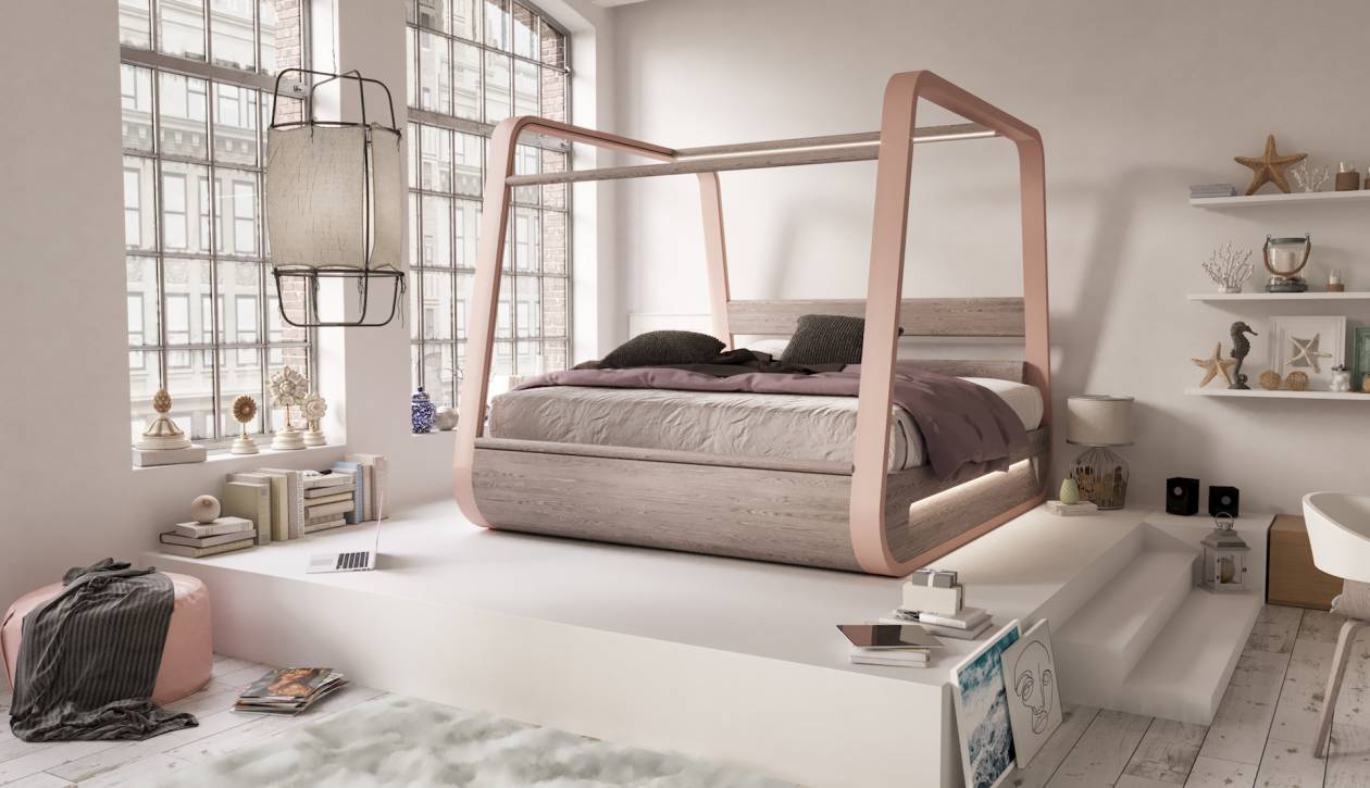 HiBed, łóżko z wbudowanym ekranem, projekt: Fabio Vinella