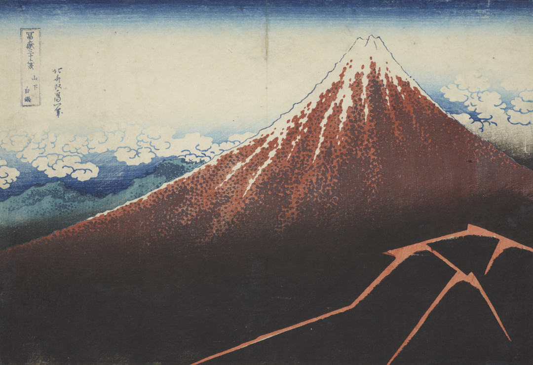 Burza na stoku góry, Sanka haku-u, z serii Trzydzieści sześć widoków góry Fuji, Fugaku sanju-rokkei, między 1823-1829, ze zbiorów MNK