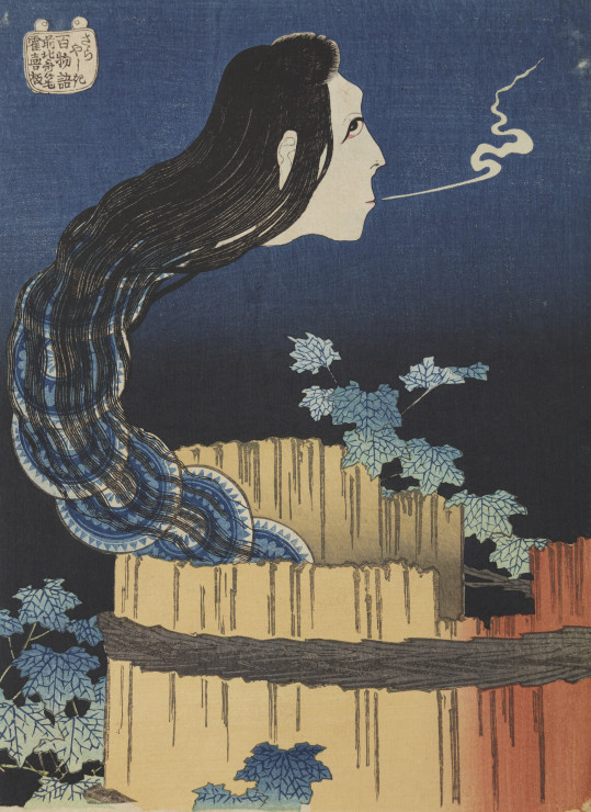 Porcelanowy dwór  Sarayashiki, z serii Opowieści prowadzone przy stu knotkach  Hyaku monogatari, 1830, ze zbiorów MNK