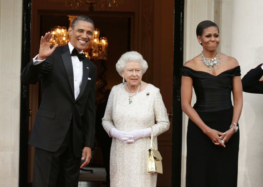 Królowa Elżbieta II z Barackiem i Michelle Obamą