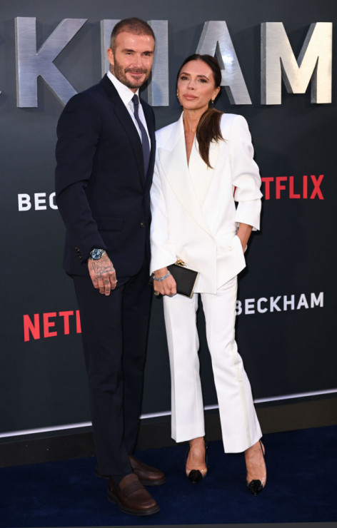 Beckhamowie na brytyjskiej premierze serialu "Beckham" od Netflix, 3 października 2023 r.